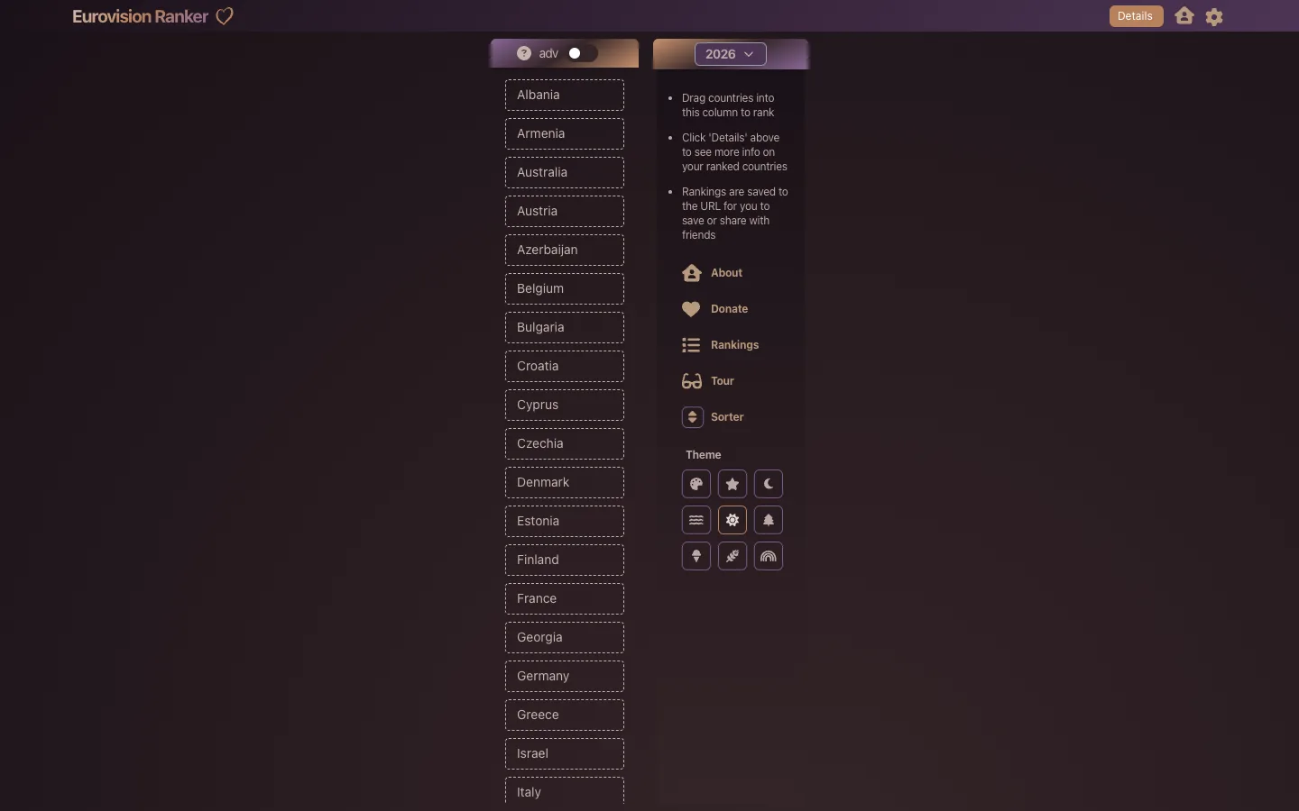 eurovision-ranker.com landing page